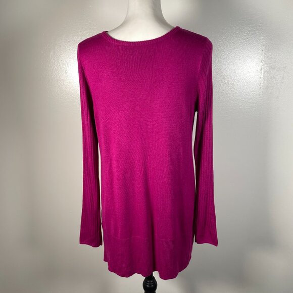 Apt 9 Fuchsia Pink Purple Round Neck Asymmetrical Hemline Long Sleeve Sweater M - Picture 8 of 13